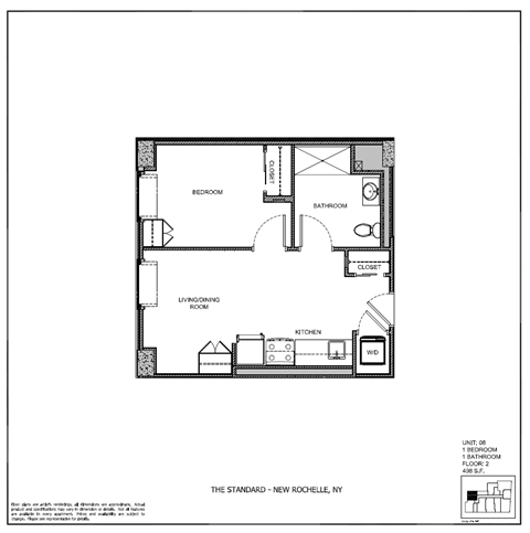 Floor plan for 1 bed, 1 bath, 498 sqft